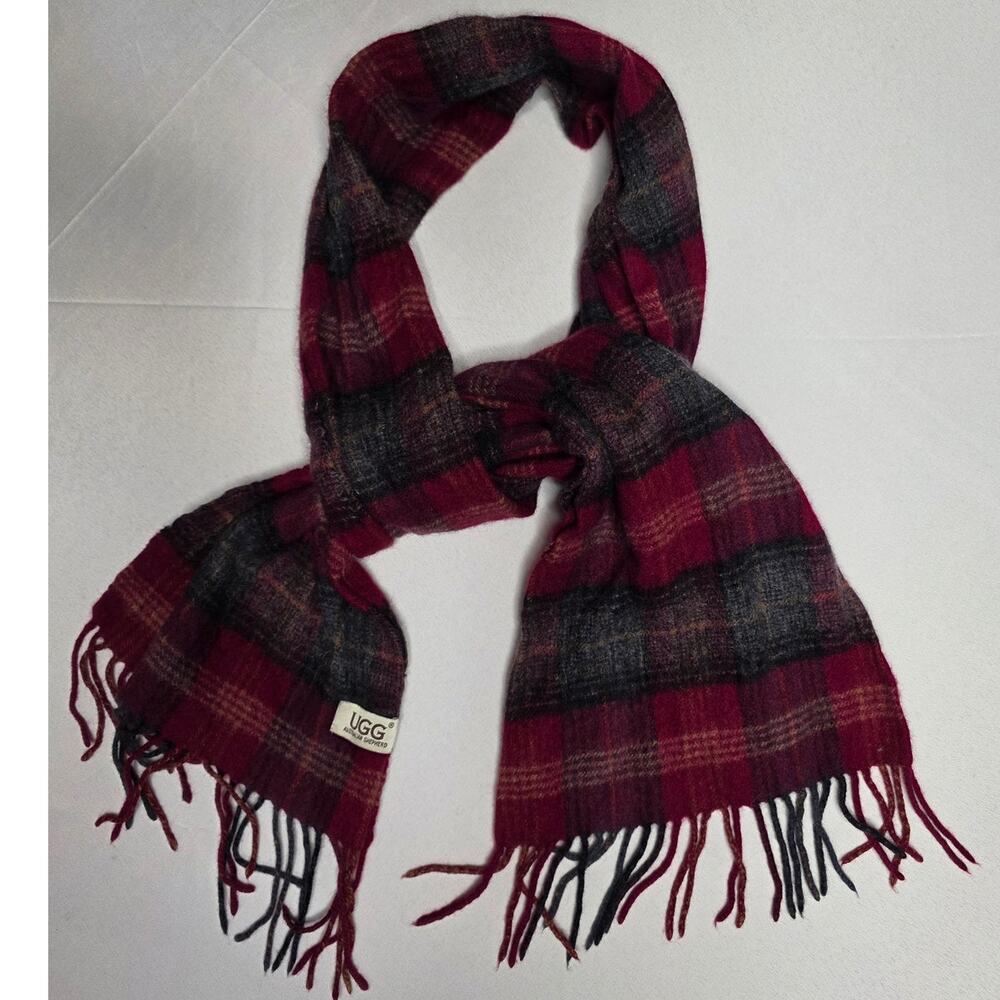 UGG wool scarf classic red and charcoal plaid
